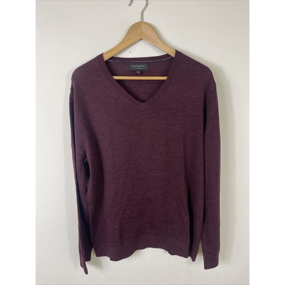Banana Republic Mens Sweater V Neck Burgundy Merino Wool XL - Picture 1 of 7